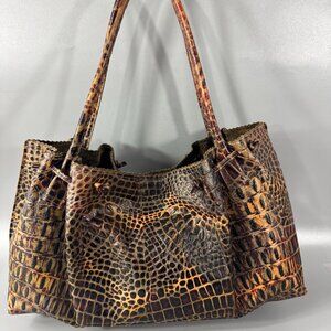 B. May Brown Embossed Croc Leather Shoulder Bag